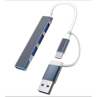 Imagem de Hub USB C 2 em 1 + USB de alumínio – 1 USB 3.0 e 3 portas USB 2.0, adaptador divisor multiportas compatível com laptop, PC, MacBook, tablet, smartphone