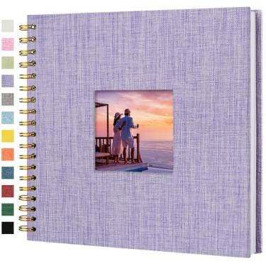 Imagem de Hiwhy Álbum De Fotos Scrapbook, Capa Linho, 10 X Polegadas, Dura, Kraft, Páginas Brancas, Livro Memórias, Para Viagens, Casamento, Chá Bebê Natal (20 Folhas/40 Páginas, Roxo)