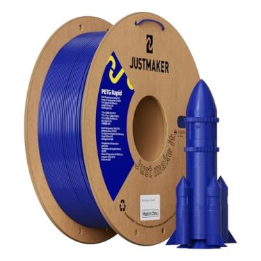 Imagem de JUSTMAKER Filamento rápido para impressora 3D PETG, impressão de alta velocidade, material multifuncional, precisão dimensional +/-0,03 mm, 1,75 mm, 1 kg, azul