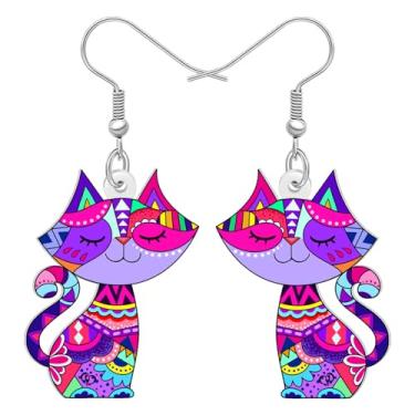 Imagem de DALANE Brincos pendentes de acrílico engraçados para mãe de gato, design geométrico, boêmio, joias exclusivas, presentes boêmios, para mulheres, amantes de gatos, animais de estimação, donos de
