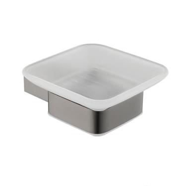 Imagem de Suporte para saboneteira para cozinha e banheiro, acessórios para montagem na parede, dispensador de sabonete, porta-sabonete com prato de vidro, suporte de metal dourado (saboneteira cinza SQ)