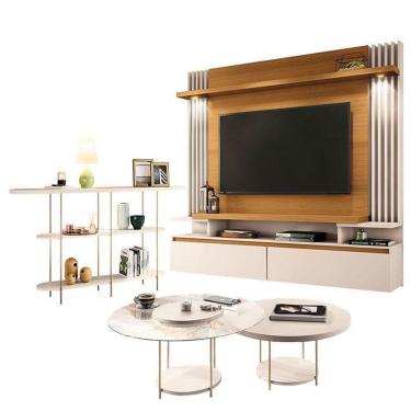 Imagem de Home Suspenso Cosmo Cinamomo Off White E Aparador Infinity E Kit Mesa De Centro Sky Off White- Hb Móveis