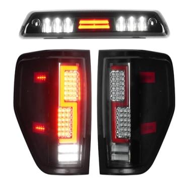 Imagem de Luz traseira de LED + terceiro terço luz de freio adequada para Ford F150 2009-2014 (serve apenas para modelo de cama Fleetside), lanterna traseira de freio, luz de parada de alta montagem, lente de