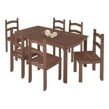 Imagem de Conjunto de Mesa com 06 Cadeiras de Madeira Pinus Desmontável Soho