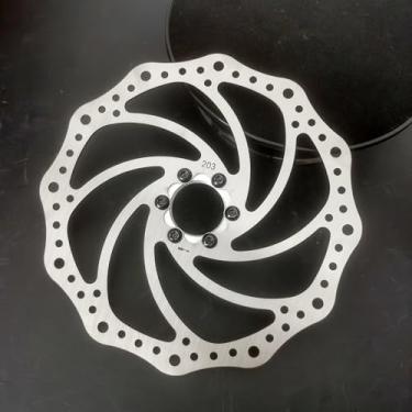 Imagem de DONSP1986 Rotor de freio a disco de bicicleta 160 mm 180 mm 203 mm aço inoxidável, adaptador de flange de rotor de freio a disco de roda livre para bicicleta (prata, 203 mm)