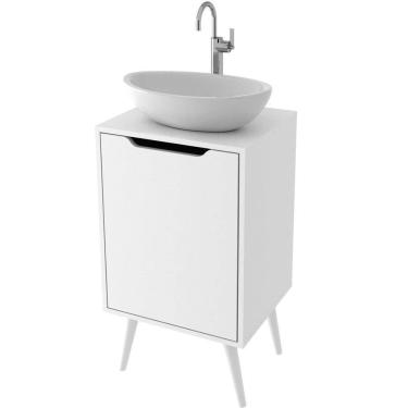 Imagem de Gabinete Para Banheiro 45 Cm Cuba Redonda 1 Porta Retrô Branco