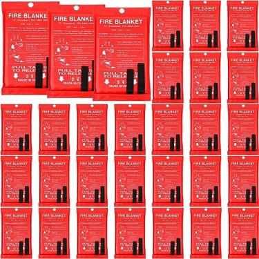 Imagem de Cobertor de fogo de fibra de vidro cobertor de emergência de fogo retardador de chamas cobertor de supressão de fogo à prova de fogo capa de segurança de sobrevivência de emergência para cozinha, casa, carro, escritório, acampamento, 99 x 39 polegadas (vermelho, pacote com 30)