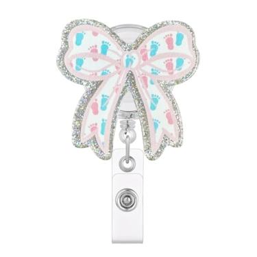 Imagem de Celokiy Carretel de crachá de trabalho e entrega, suporte de identificação retrátil de laço rosa para enfermeiros, obstetrícia