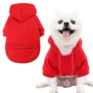 Imagem de Jecikelon Casaco quente para cães de estimação para clima frio com bolso para cachorro de inverno roupas quentes de chihuahua para cães pequenos (vermelho, GG)