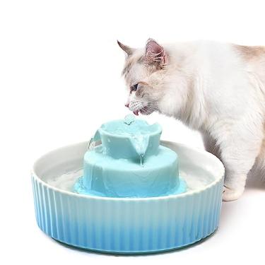Imagem de NautyPaws – Dispensador de água para gatos, cerâmica para tigela de água, 2,1L, tigela para bebedouro para gatos e cães com filtros de substituição e espuma
