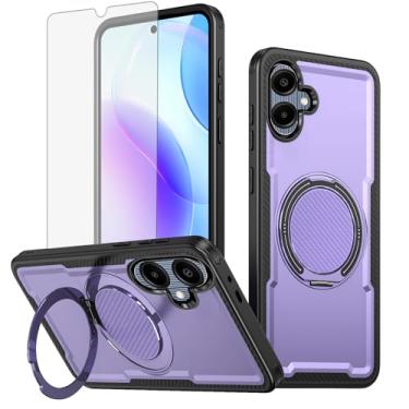Imagem de Furill Capa de celular para Samsung Galaxy A06 5G com protetor de tela de vidro temperado Slim Magnetic Rugged Stand Ring Holder Hybrid Shockproof Protective Cell Cover Ao6 A 06 4G LTE mulheres homens