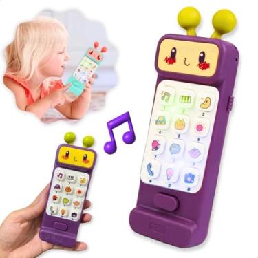 Imagem de Telefone Celular de Brinquedo Infantil Interativo Educativo Lúdico Com Luz Piscante Sons Divertidos Bebês 12 Meses 1 Ano Presente Natal Aniversário Dia das Crianças (Robô Roxo)