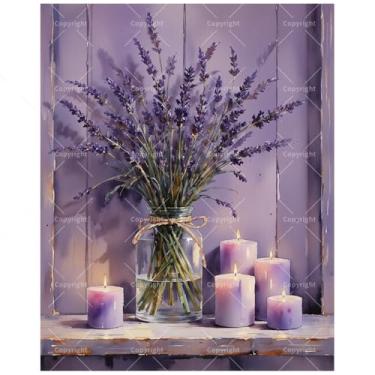 Imagem de Kit de pintura por números Still Life para adultos - Vaso de lavanda DIY com pintura de velas em tela 40,6 x 50,8 cm, conjunto de tinta acrílica, adequado para iniciantes, arte para decoração de casa