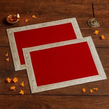 Imagem de Shoppersduniya Conjunto de dois multiusos de veludo vermelho algodão Aasan para tapete de tecido Puja | Mandir, têmpora, casa, escritório, base, Chawki, laje