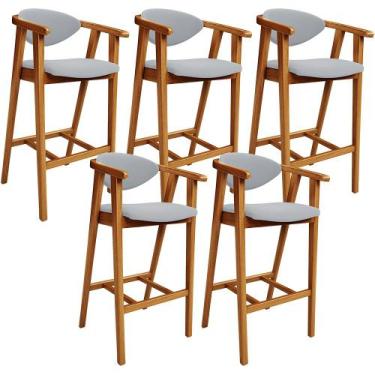 Imagem de Kit 05 Banquetas Alta Para Cozinha Bancada Bar Sala de Jantar Fixa Cec