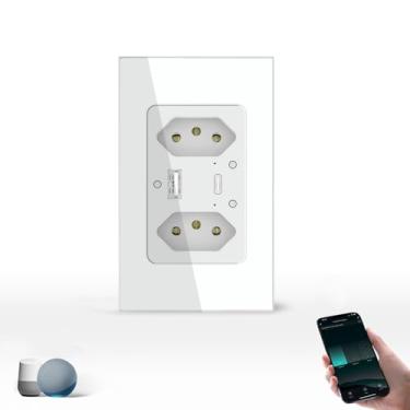 Imagem de Interruptor Inteligente WiFi Touch com Tomada Dupla, Painel de Vidro Temperado, Compatível com Alexa e Google Home, Controle Remoto via App (2 tomadas 1 USB 1 Type-C)