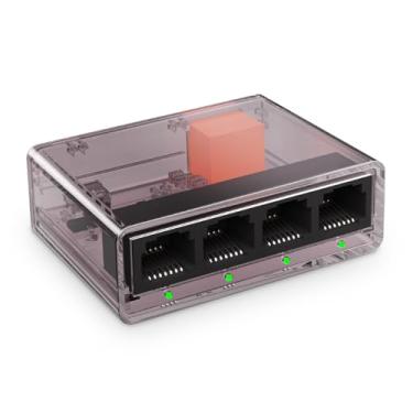 Imagem de Divisor Gigabit Ethernet de 1 a 4 portas, adaptador LAN de alta velocidade de 1000 Mbps com cabo USB, mini hub de rede YuLinca de plástico, Plug & Play para roteador, modem, PC, câmera IP, impressora