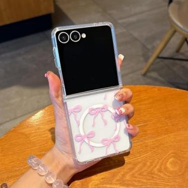 Imagem de UEEBAI Capa magnética para Samsung Galaxy Z Flip 7 5G, capa de arco compatível com MagSafe, fita fina sem fio, estética, capa protetora antiamarelamento à prova de choque para mulheres e meninas