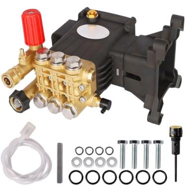 Imagem de Biswing Bomba de lavadora de pressão, êmbolo triplo horizontal de eixo de 2,5 cm, 4400 PSI Max, 4 GPM, bomba de acionamento direto com descarregador de ajuste, bombas de substituição para lavadora de