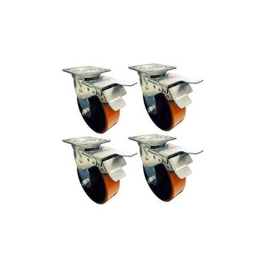 Imagem de Kit com 4 rodízios giratório de poliuretano com freio - 5pol - 50mm - 