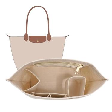Imagem de DOIAPUOS Inserção organizadora de bolsa compatível com Longchamp Le Pliage S e mais de feltro com zíper e organizador de copo (bege, pequeno)