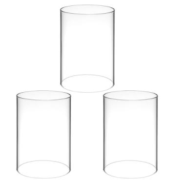 Imagem de Amosfun 3 peças de castiçais de vidro furacão à prova de vento pilar cilíndrico sem fundo suporte de vela tampa de tubo de chaminé