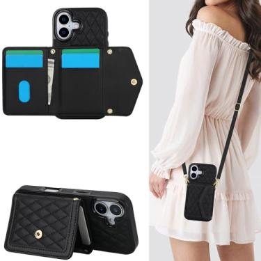 Imagem de MRRSIWEI Capa transversal para APP 107, capa de couro PU com bloqueio de RFID, compartimentos para cartão, suporte, alça de pulso, capa com cordão para IPE 107. Bolso preto