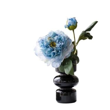 Imagem de Decoração de casamento, vaso de vidro preto, sala de estar, arranjos decorativos, mesa chinesa, peônia azul, flor falsa