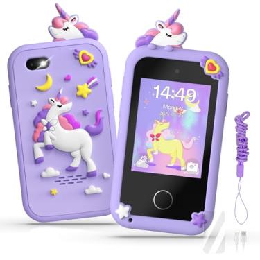 Imagem de Brinquedos de smartphone para meninas, presentes de aniversário de Natal para meninas de 3 a 10 anos, brinquedos para telemóvel com ecrã táctil de 2,8 polegadas, 20 jogos de aprendizagem