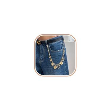 Imagem de Corrente de calça com pingente de coração dourado para homens e mulheres – Corrente de bolso de jeans punk hip hop com pingentes, corrente de cinto de motociclista streetwear para festivais, festas e