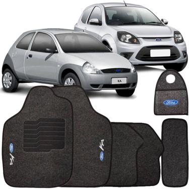 Imagem de Tapete Carpete + Lixeira Ford Ka 1996 à 2013 Grafite Logo Bordado Jogo 6 Peças Personalizado