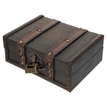 Imagem de Veemoon Caixa de madeira vintage pequena caixa de armazenamento antigo caixa de joias retrô organizador de coleção de artesanato baú de tesouro pirata para joias cosméticos fotografia adereços