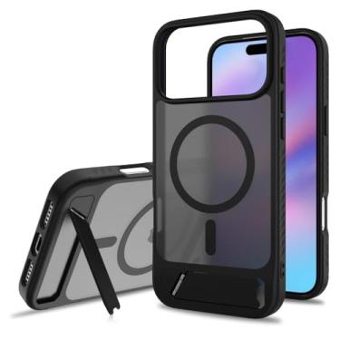 Imagem de LTLMYDAM Capa com suporte para iPhone 17 Pro Max/17 Pro/17 Air/17, capa de telefone fina magnética transparente com suporte ajustável capa antiamarelamento, preta, 17