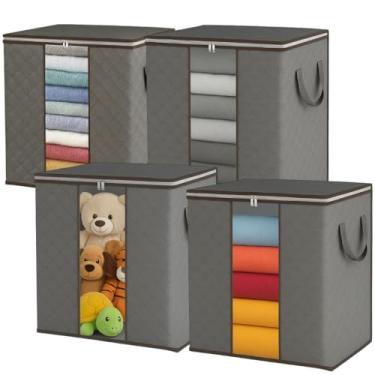 Imagem de Caixa Organizadora Grande Dobrável TNT 48x46x27cm com Visor Transparente e Zíper Duplo para Roupas e Cobertores (4)