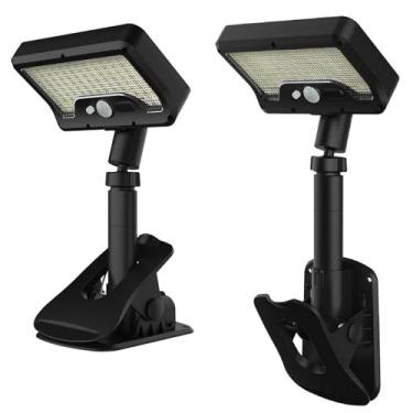 Imagem de Luzes de encaixe solar ao ar livre, luz de segurança com sensor de movimento 92 LED com brilho de 600LM e 3 modos, luz de clipe de cerca à prova d'água para deck, calha, barraca, acampamento, toldo de