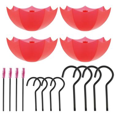 Imagem de bigjvbfv Fosso de formigas para alimentadores de beija-flor 142 g x pacote com 4 guarda-sol vermelho protetor de formigas com grande capacidade, ganchos acessórios para alimentador de beija-flor