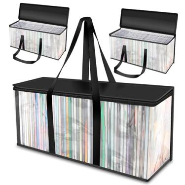 Imagem de Conjunto de 3 sacos de armazenamento de DVD, organizador de CD de plástico PVC transparente com alças e zíper, suporte de mídia para Blu-Ray, capas de filmes, caixa VHS, discos de videogame, álbuns