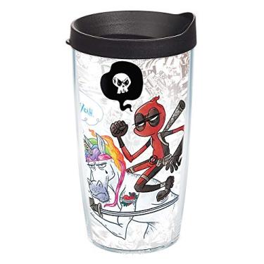Imagem de Tervis Copo de viagem com isolamento térmico de parede dupla Marvel Deadpool Let's Do This Made in USA mantém as bebidas frias e quentes, 473 ml, clássico
