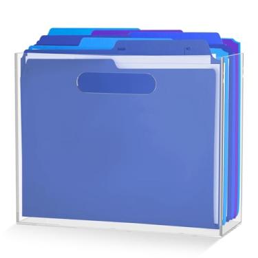 Imagem de Organizador de arquivos, caixa organizadora de arquivos transparente, porta-revistas de acrílico portátil com alça para mesa, escritório em casa