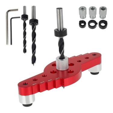 Imagem de UYEXM Kit de gabarito de perfuração de bolso vertical de liga de alumínio, guia preciso de broca de cavilha de madeira, criador autocentrante e localizador de furos de perfuração