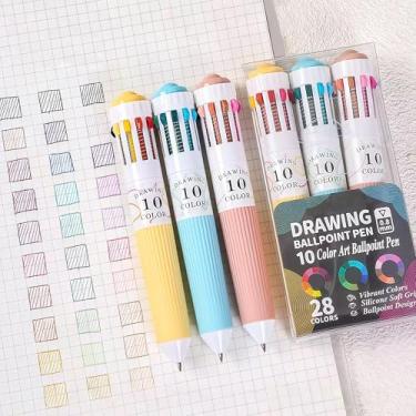 Imagem de HysmmxHer Caneta esferográfica multicolorida de 0,8 mm, canetas coloridas 10 em 1 de ponta fina, canetas esferográficas Morandi retráteis fofas para escritório, material escolar, estudantes, presentes