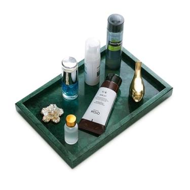 Imagem de XINFUHUA Bandeja retangular de mármore verde para bancada de banheiro - Organizador decorativo de pedra | Joias, perfume, suporte de exibição de maquiagem | Acessórios de banho de pedra natural