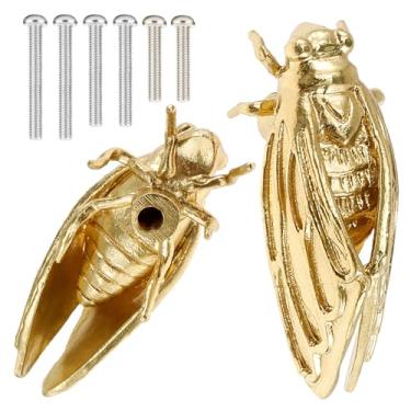 Imagem de Conjunto de 2 puxadores de gaveta de latão puxadores de armário de móveis dourados com parafusos decorativos em forma de cigarra puxador de gaveta puxador de cômoda para armários gaveta porta cômoda