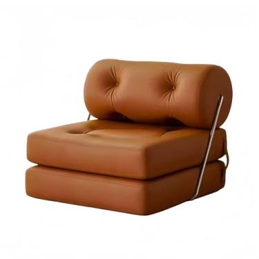 Imagem de lomysoali Sofá de couro bloco de tofu, design dobrável de uso duplo, sofá-cama compacto com funcionalidade versátil para sala de estar, quarto, escritório, quintal, dormitório (marrom)