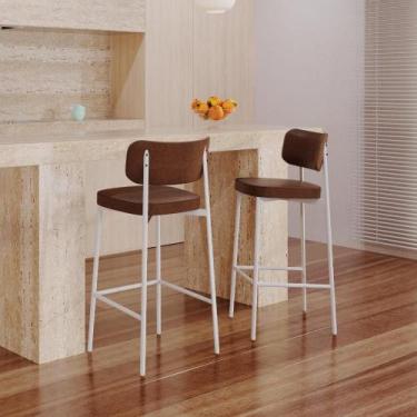 Imagem de Banqueta Alta Alloa Revestimento Sintético Est.Branca - Metalig