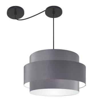 Imagem de Lustre Sala De Jantar Com Desvio Vivare Md-4400 Cúpula Em Tecido 55cm Cinza-escuro 127/220v
