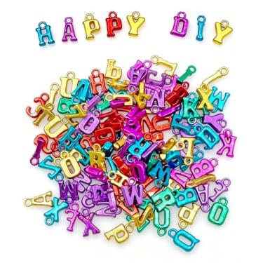 Imagem de 400 peças de contas grandes de letras do alfabeto, amuletos grandes de A-Z para fazer joias, pulseiras, colares, chaveiros, artesanato DIY, contas de plástico para acessórios personalizados (cor