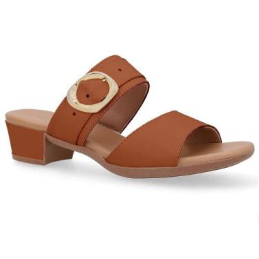 Imagem de Tamanco usaflex salto bloco couro fivela ref ud12001 feminino, Marrom,