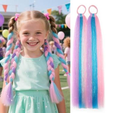 Imagem de Extensões de cabelo TASHEEMA coloridas: azul, rosa, roxo, 20 cm, 2 pac