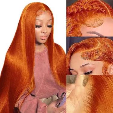 Imagem de Peruca frontal de renda Fiumer Ginger Orange Human Hair 30 polegadas 1
